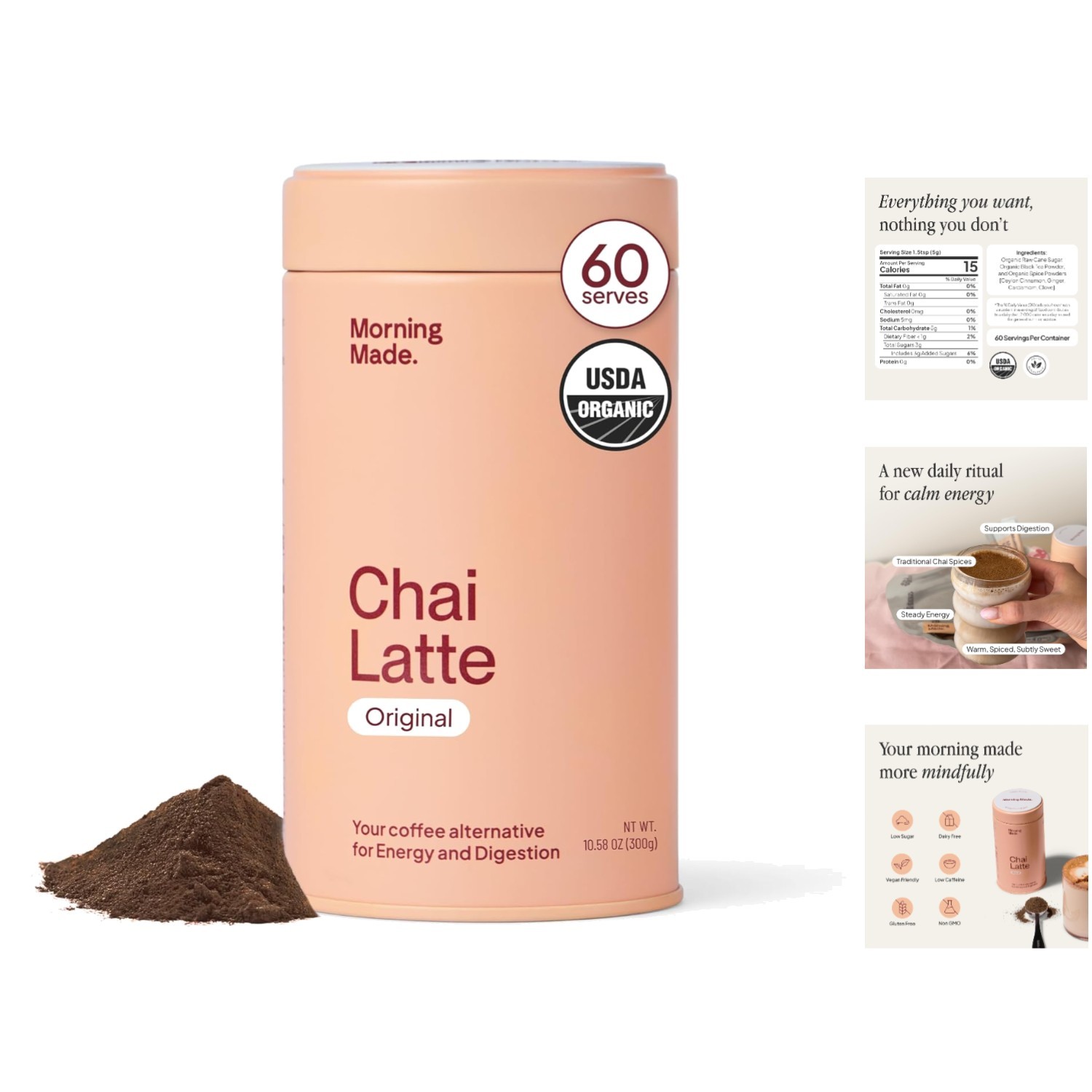 Delicious 10.6 oz Chai Latte Powder Mix – 60 Servings, Gluten-Free & Dairy-Free