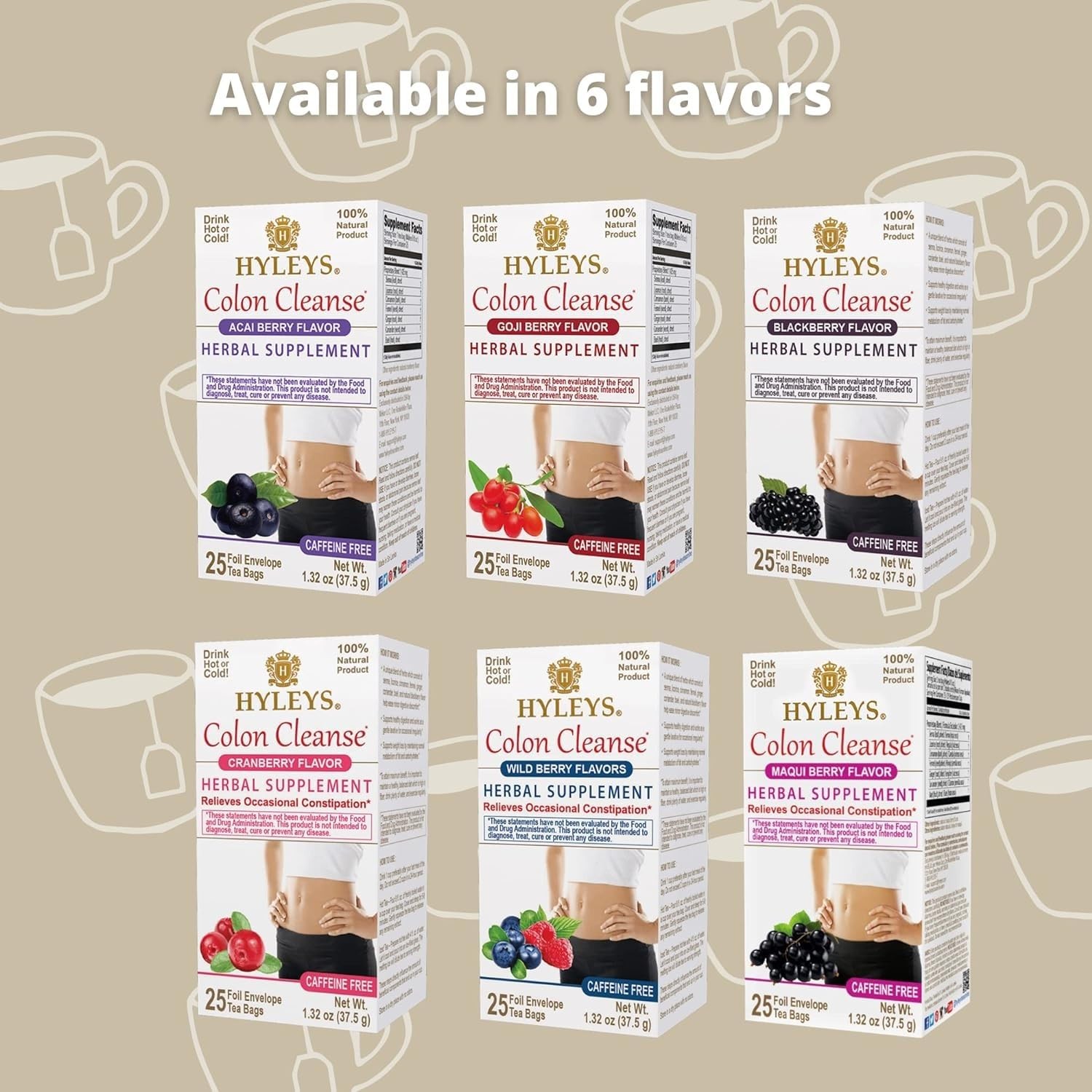 HYLEYS Tea Wellness Colon Cleanse, Blackberry, 50 Count, 1 Pack