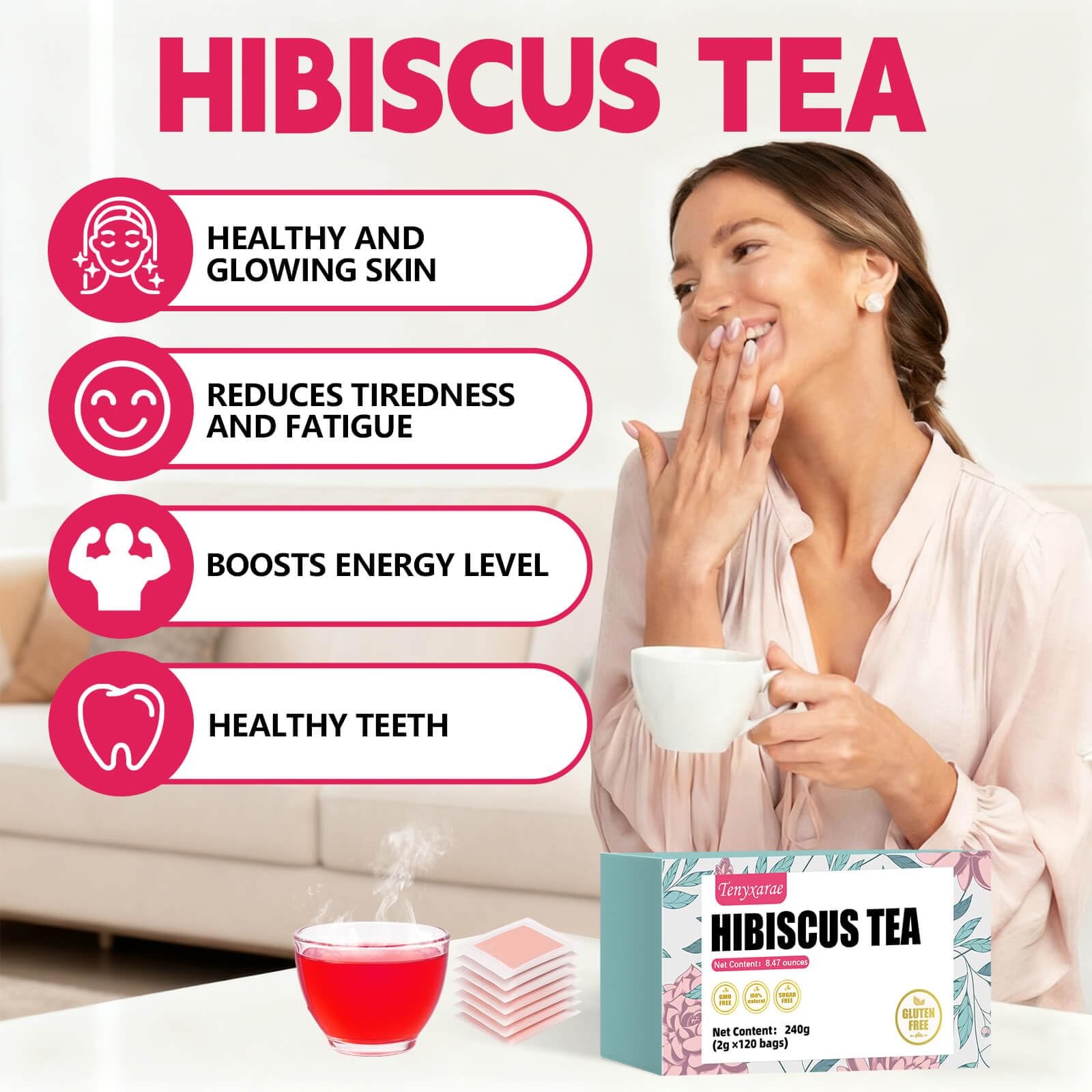 Hibiscus Tea Bags–120 Bags (2g/Bag), Made from 100% Natural 120