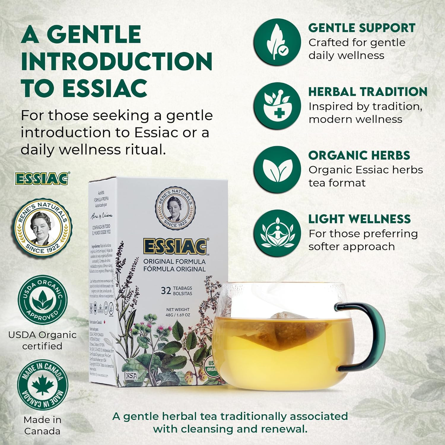 Rene’s Naturals Essiac Tea Bags – USDA Organic – Original 4-Herb Formula Since 1