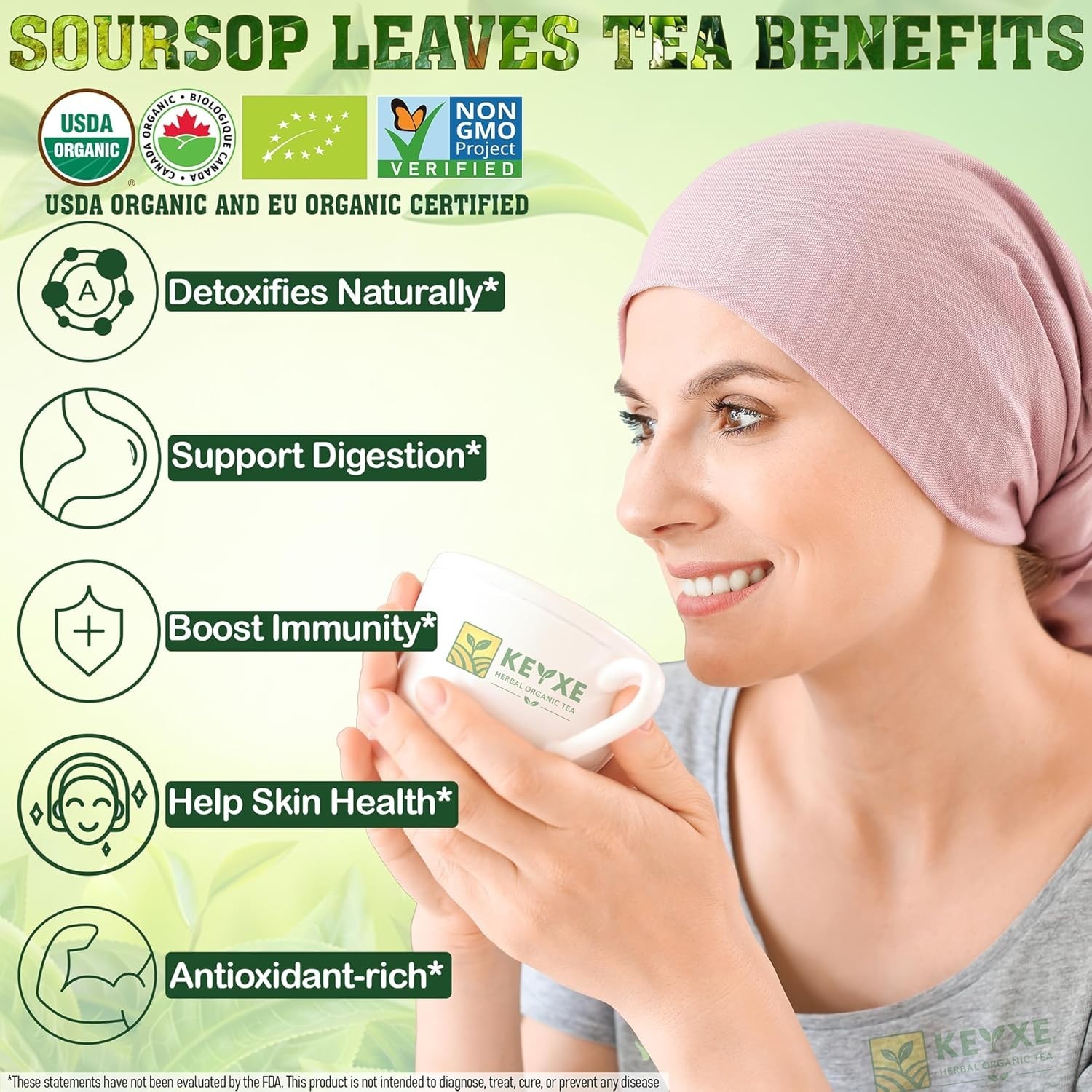 USDA Organic Soursop Graviola Leaves Tea 50 Bags. Non-GMO Verified , 100% Org…