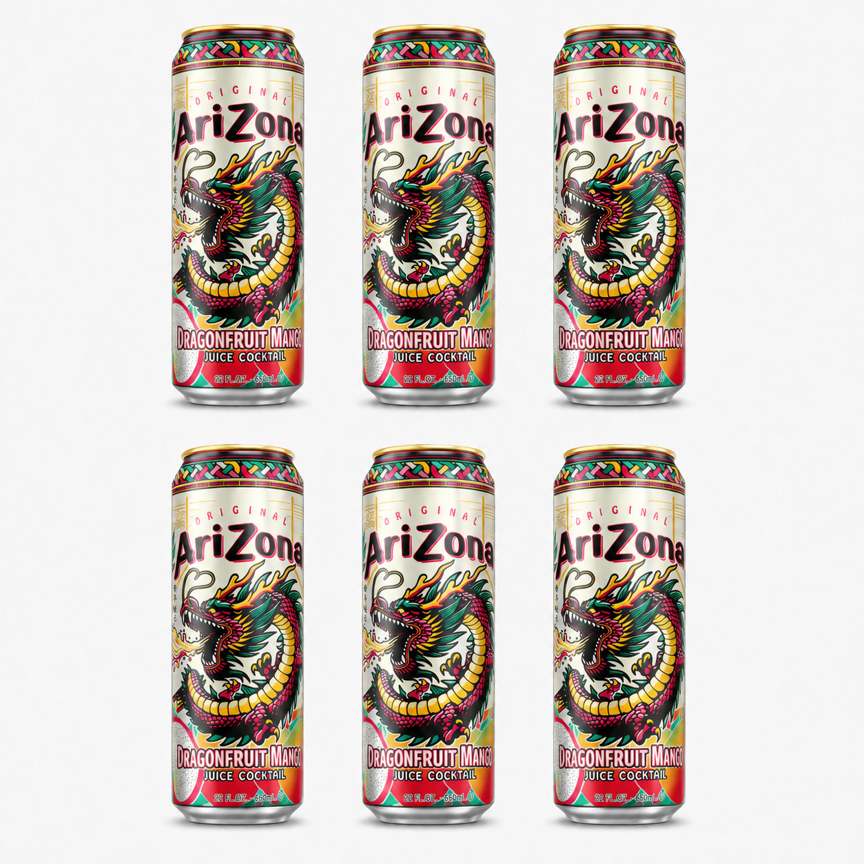 AriZona Dragon Fruit Mango 22 fl oz Cans 6 Pack Ready to Drink Beverage New