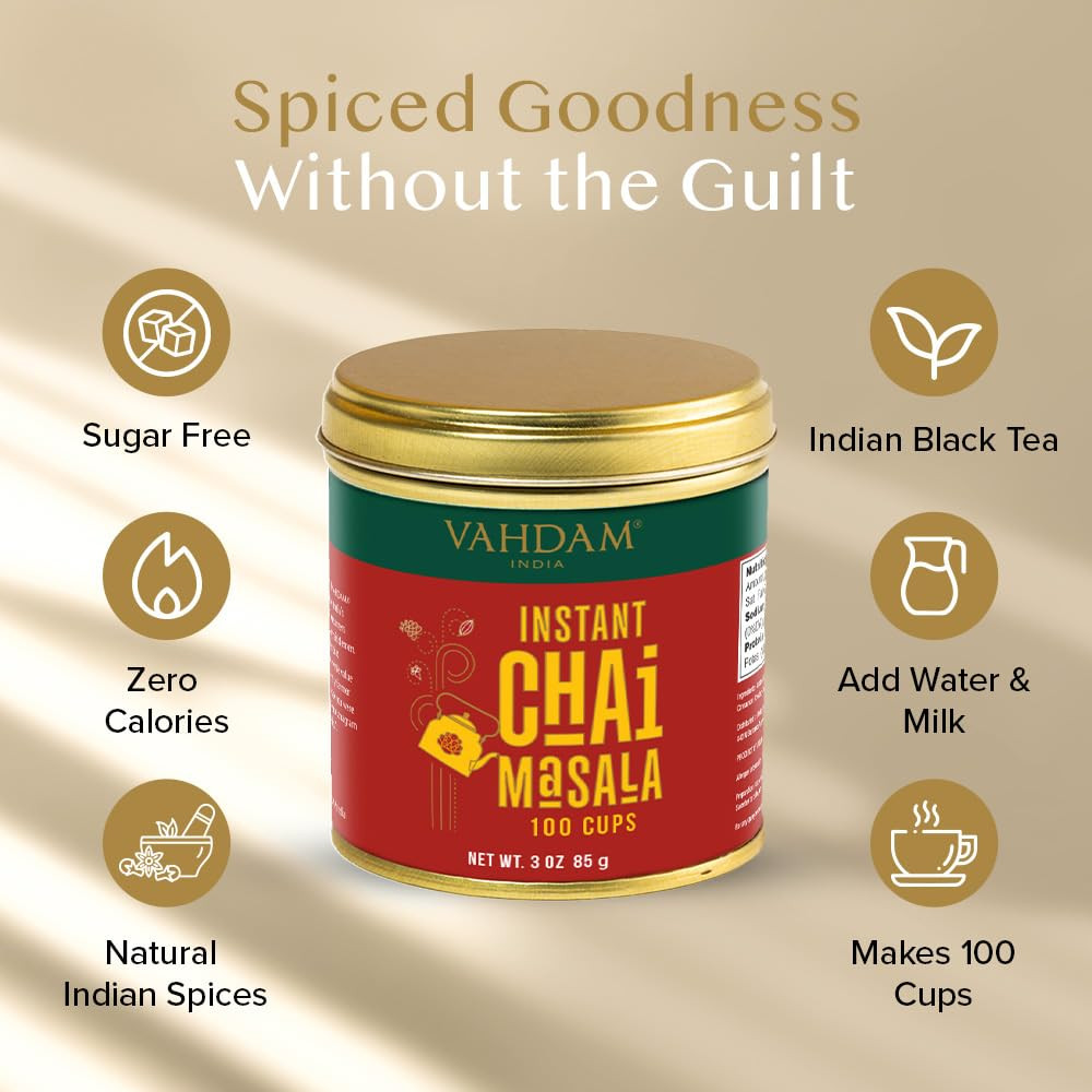 Instant Chai Tea (3Oz/85G) – Traditional Masala Chai | Makes 100 Cups | Natural