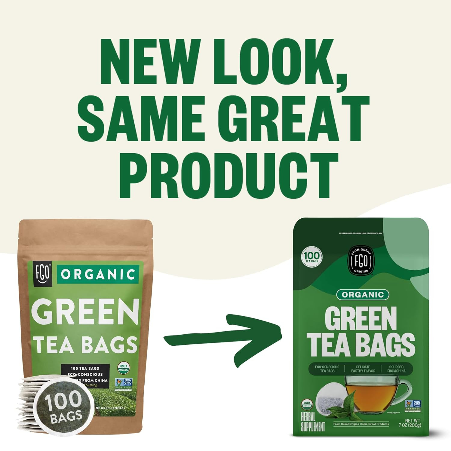 Organic Green Tea – Eco-Conscious Tea Bags – 100 Count – Packaging May Vary (Pac