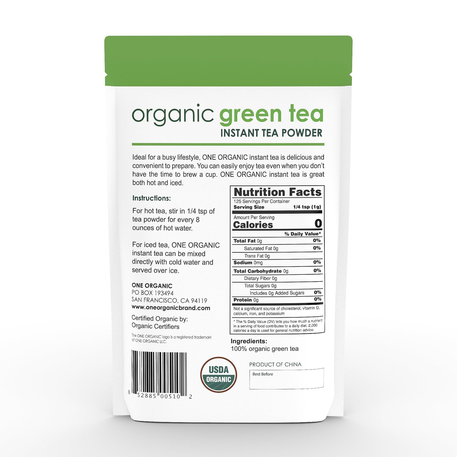 Instant Tea Powder (Green) – 4.4 oz. – 125 Servings – USDA Certified Organic …