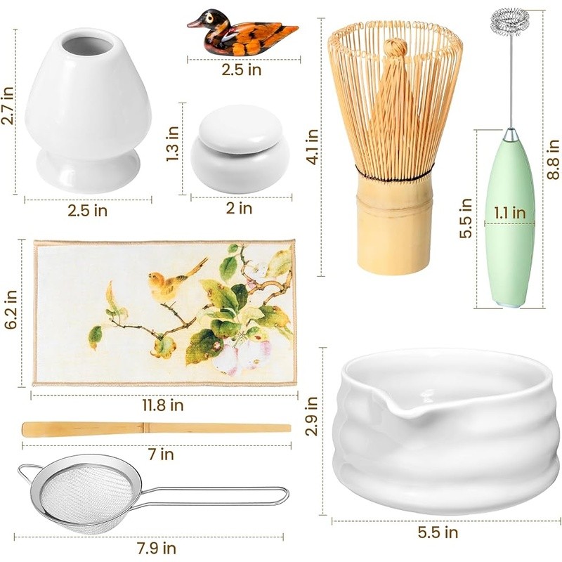 Matcha Whisk Set Bowl Scoop Strainer Cloth Holder Japanese Tea Ceremony New