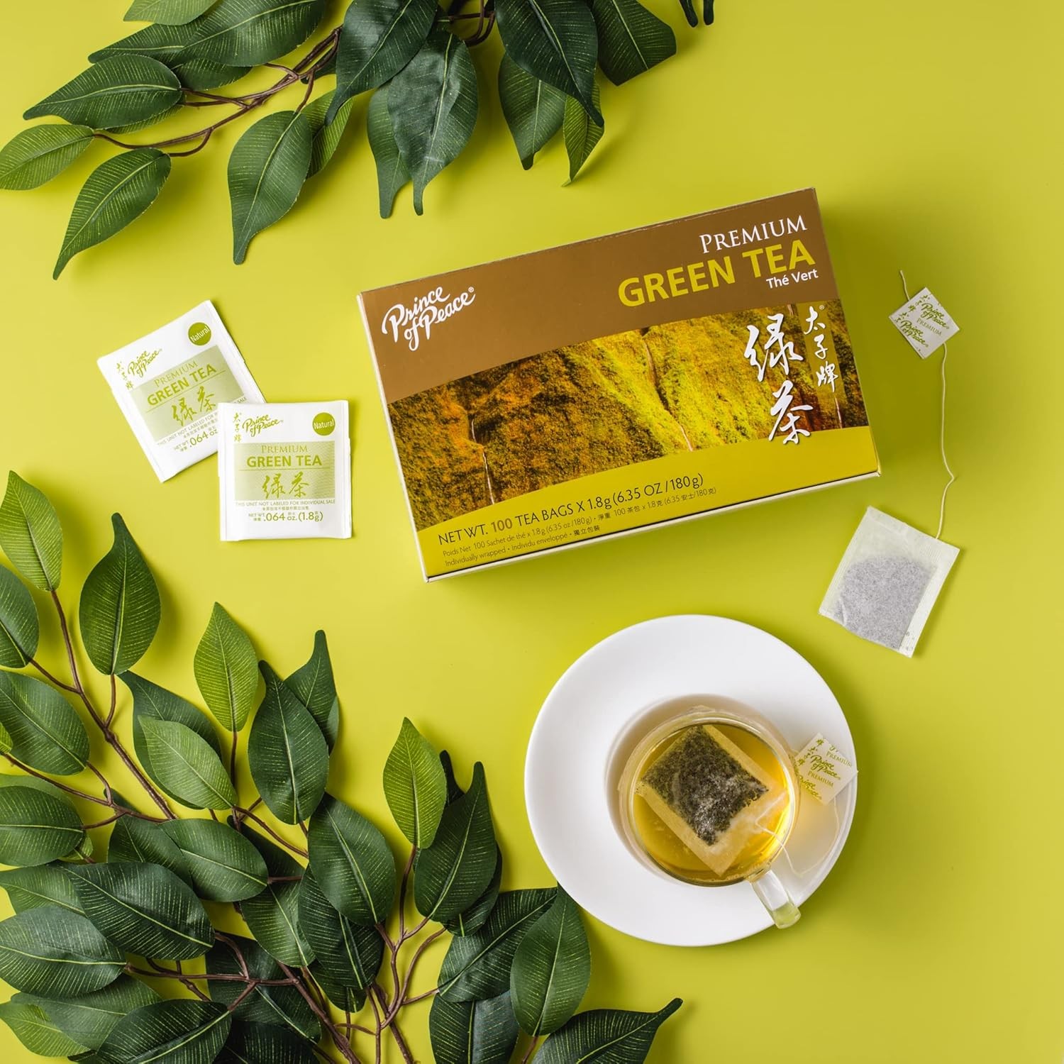 Premium Green Tea, 100 Tea Bags Each Box -Prince of Peace
