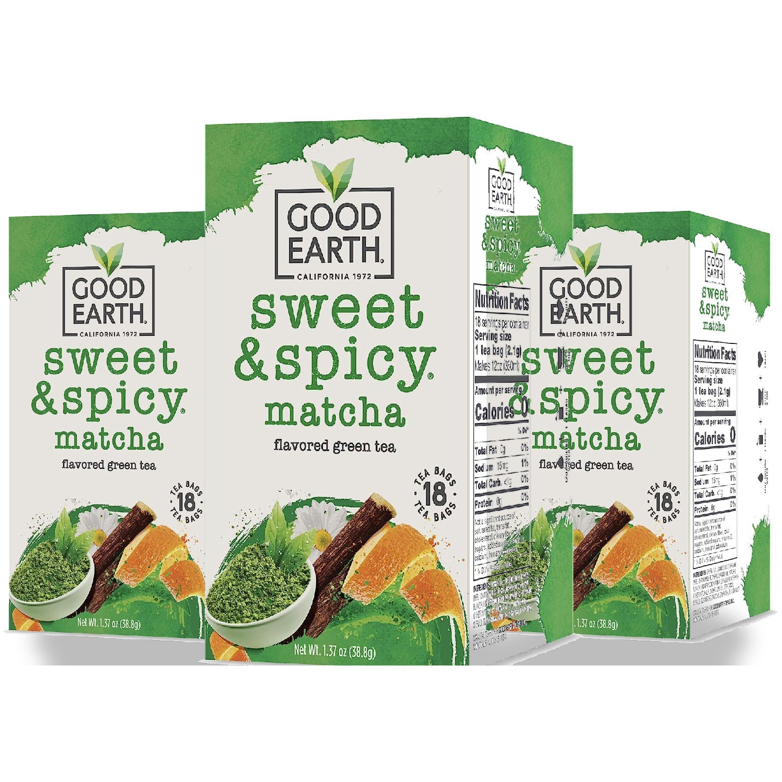 Good Earth Sweet & Spicy Matcha Green Tea 18 Bags 3 Pack