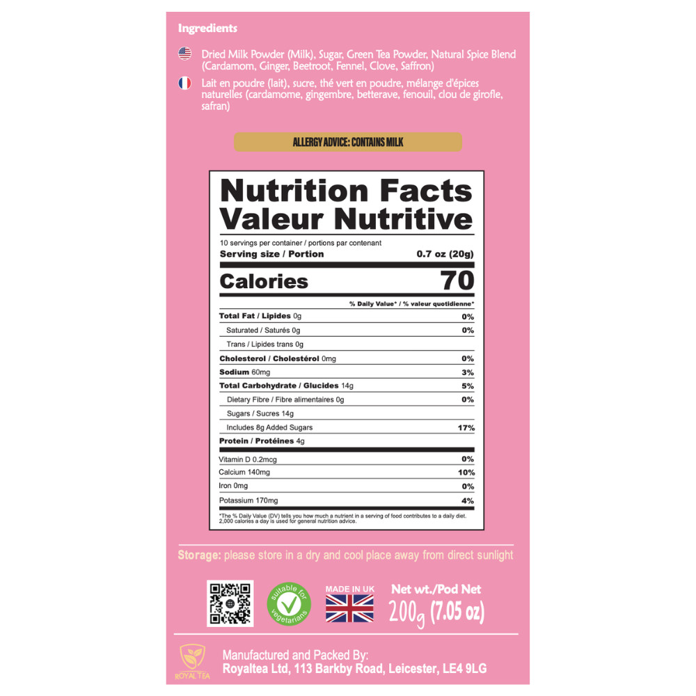 ‎Royal Chai Kashmiri Pink Chai Sweetened 10 Count Single Box Premium Instant Tea
