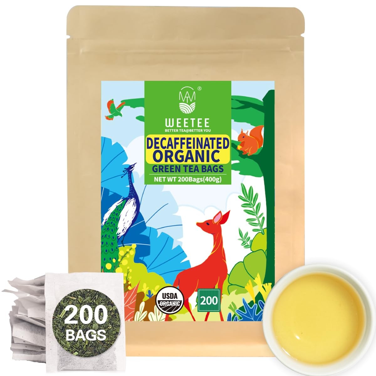 Organic Decaf Green Tea Bags, Organic Green Tea 200 Count | CO2-Decaffeinated…