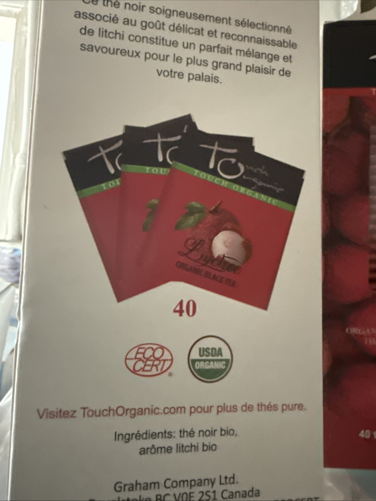 TOUCH ORGANIC Lychee ORGANIC GREEN TEA 2 Boxes= 80 Tea Bags