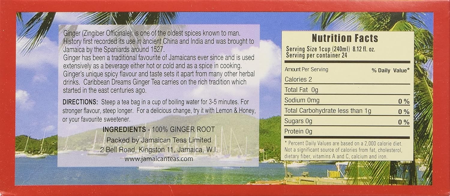 Ginger Tea, 24 Tea Bags, Herbal, Natural, Caffeine Ginger Tea From Jamaica