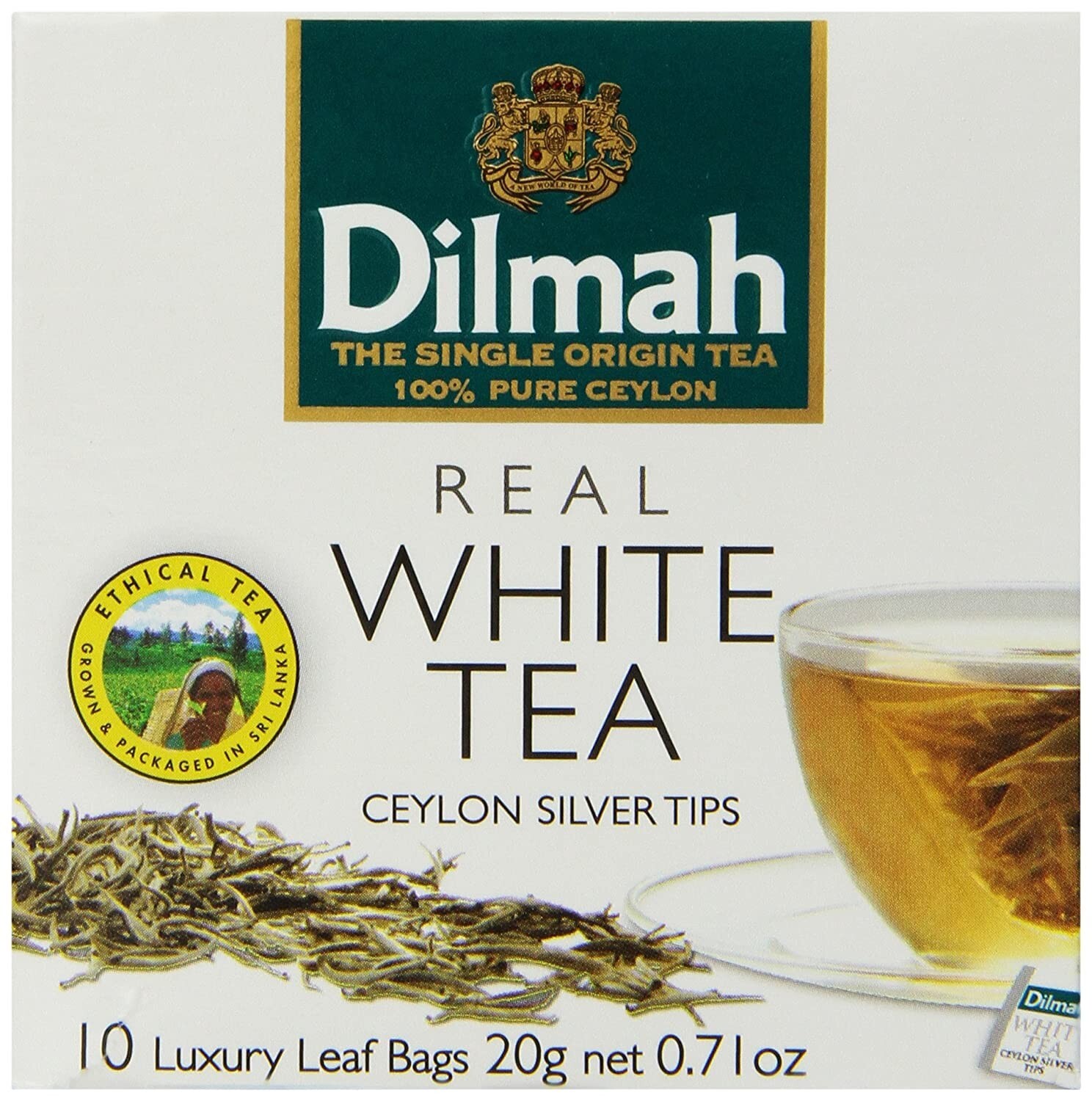 Dilmah White Tea, Ceylon Silver Tips, 10-Count Luxury Leaf Teabags (Pack of 2)