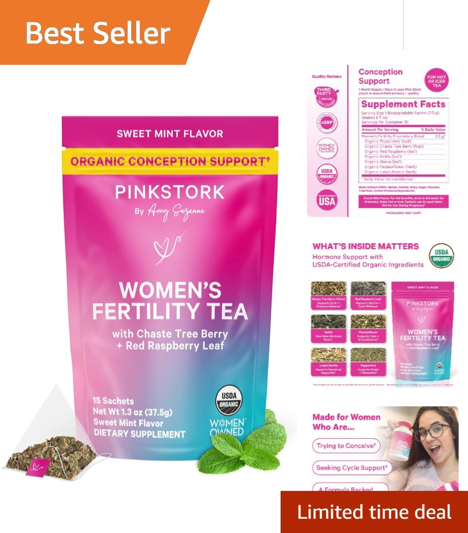 Sweet Mint Organic Fertility Tea for Women – 15 Sachets of Vitex & Raspberry