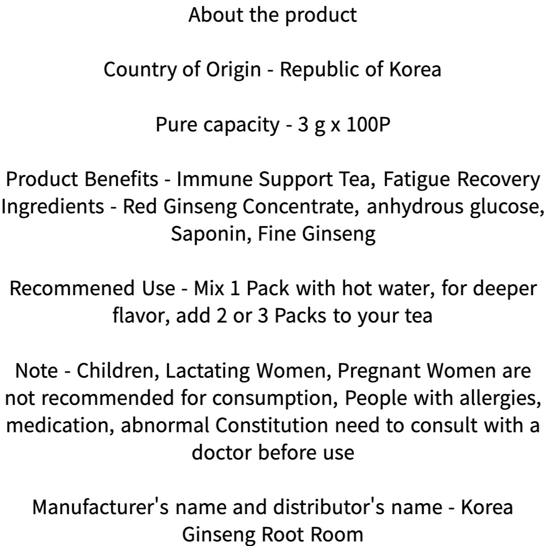 Korean Red Ginseng Tea/ Fatigue Recovery+ Increased Immunity / 3g*100 Tea bags