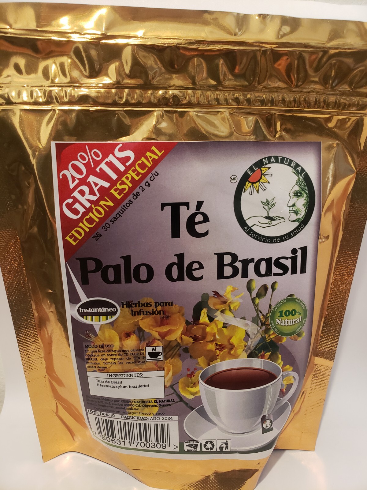 PALO DE BRASIL TEA/TE 30 Bags/sobres 100% Natural “Presion,Sistema Respiratorio”