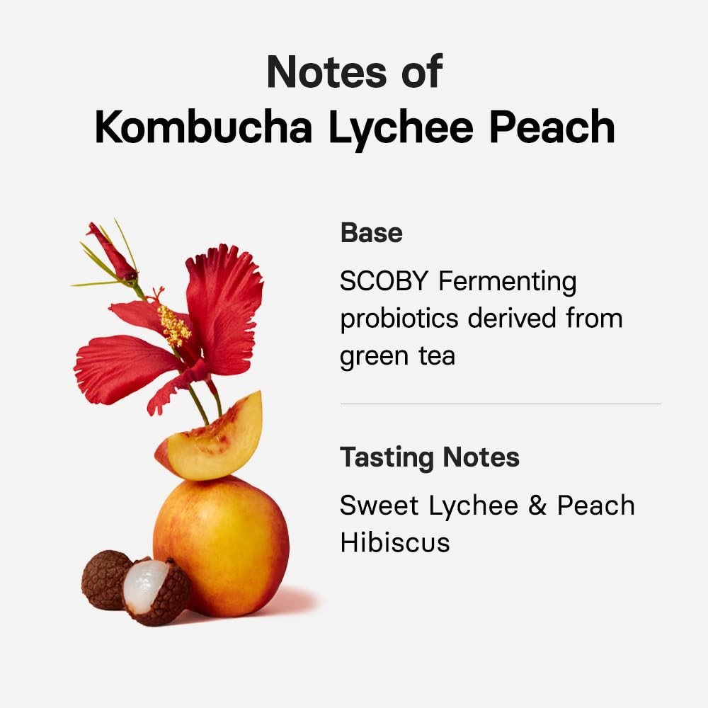 Kombucha Tea LycheePeach (Lychee & Peach Blending), Sparkling Powdered Mix Be…