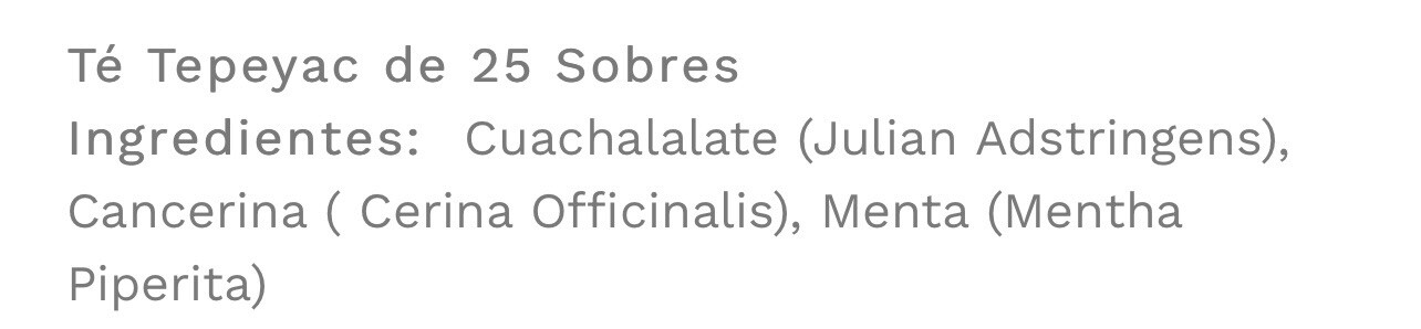 Te Tepeyac Azteca 25 tea bags cuachalalate con cancerina y menta