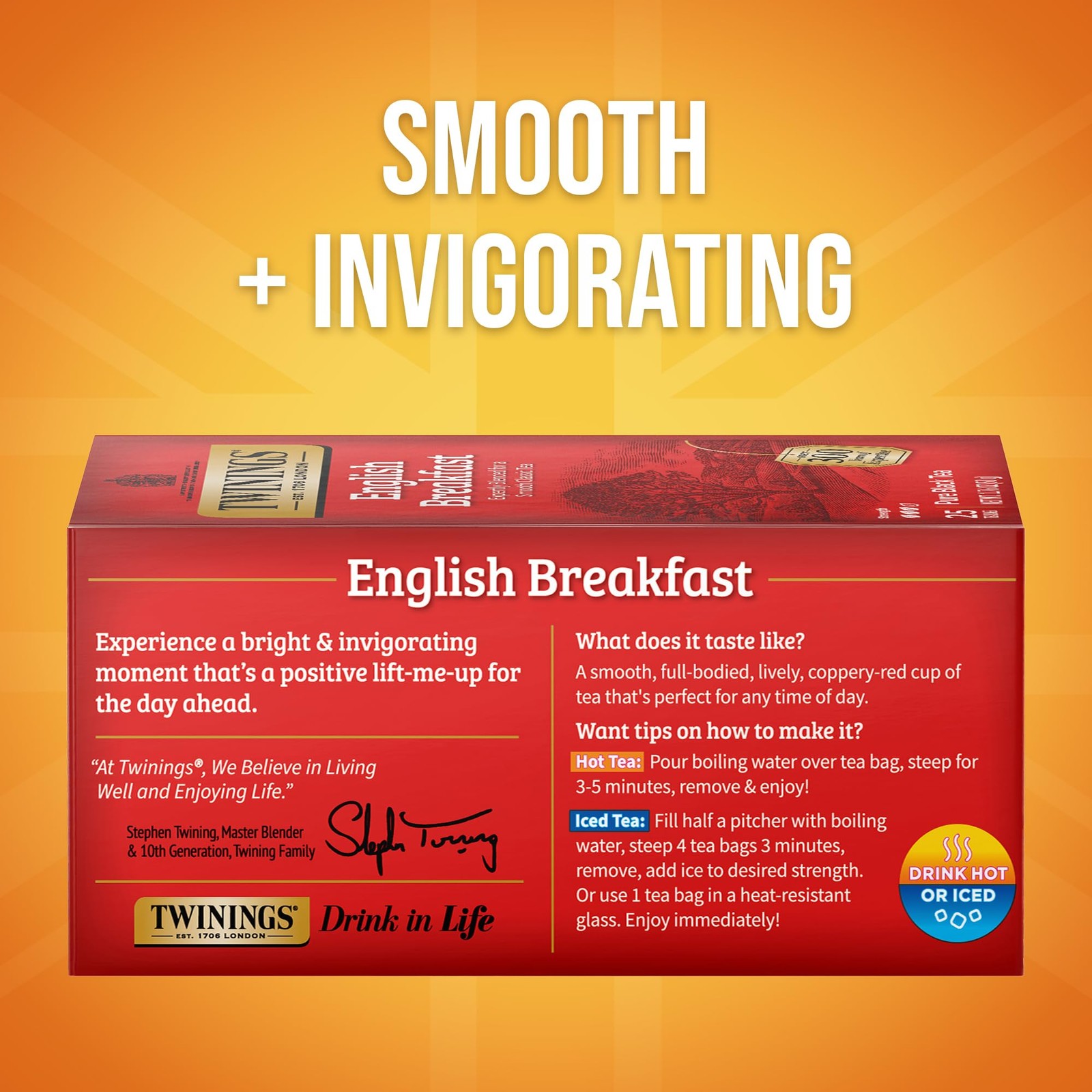 Twinings English Breakfast Tea Bags 25 Count Pack of 6 Individually Wrapped