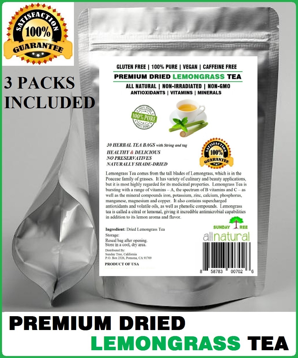 Lemongrass Tea 90 Bags 100% Natural Premium Caffeine Free Tea Resealable Pouch