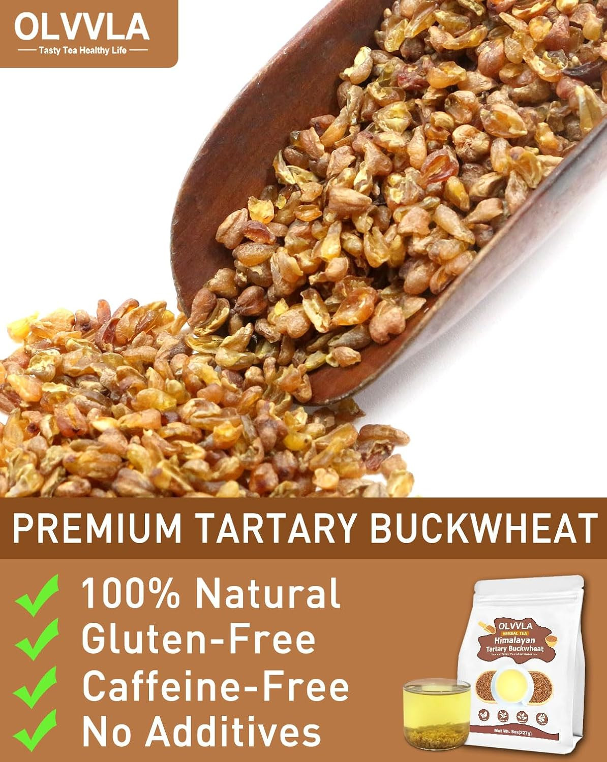 Olvvla – Himalayan Tartary Buckwheat – 8Oz/227G – Premium Roasted Buckwheat Tea
