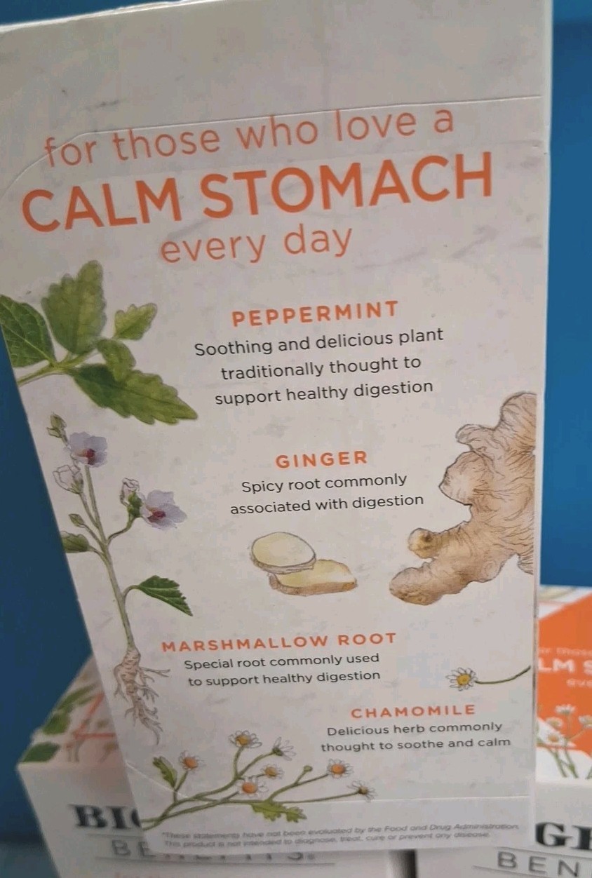 3 Pack, TEA CALM STOMACH GINGER & PEACH Herbal TEA Bigelow Benefits 18×3=52 bags