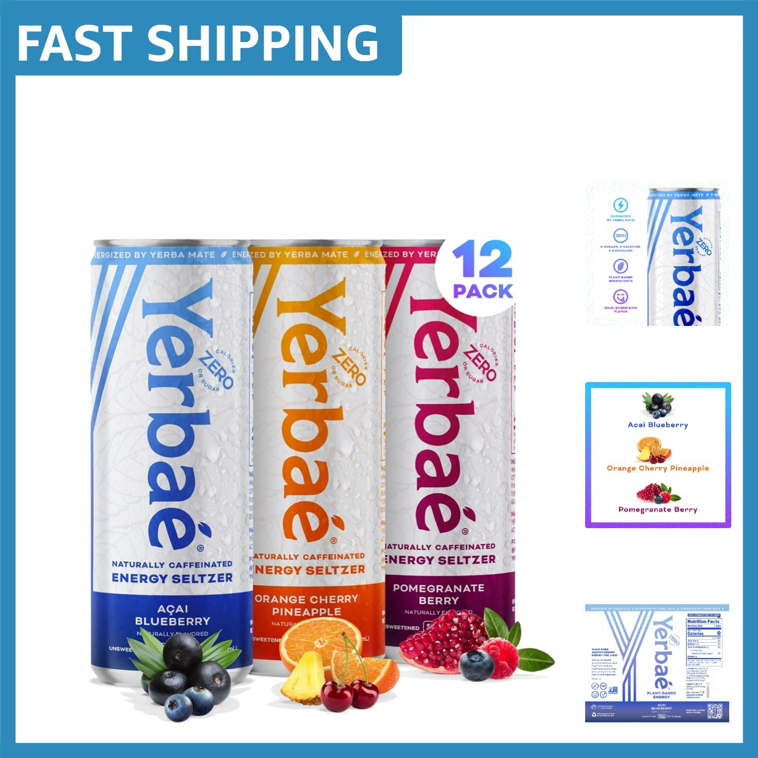 Plant-Based Energy Seltzer – Variety Performance Pack with Zero Sugar & Calories