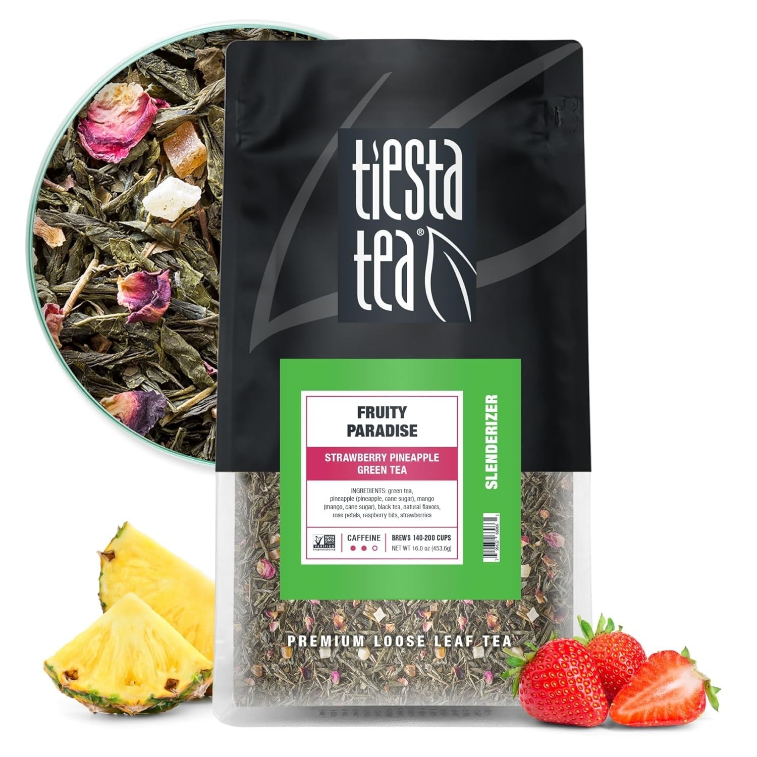 Loose Leaf Green Tea 16oz Bulk Pouch Fruity Paradise Tropical Flavors