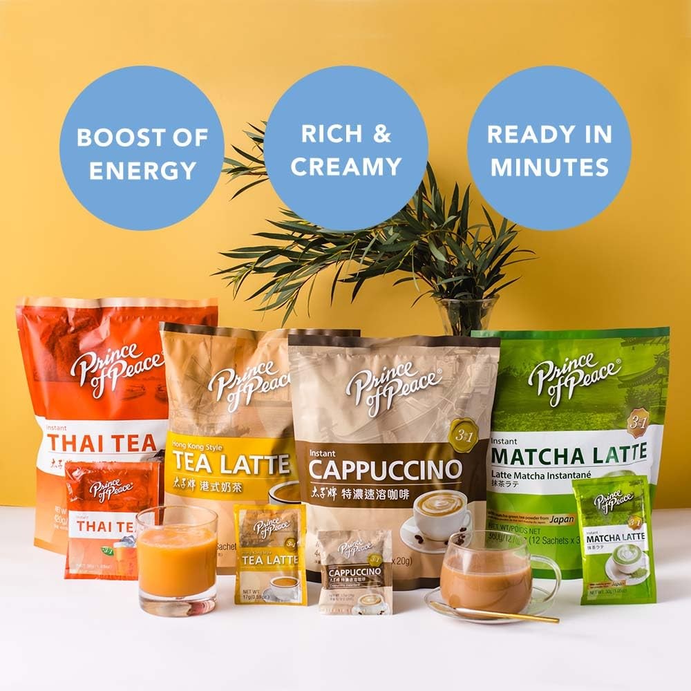 Prince of Peace 3 in 1 Matcha Latte Instant Beverage, 1.06 Ounce (Pack 12)