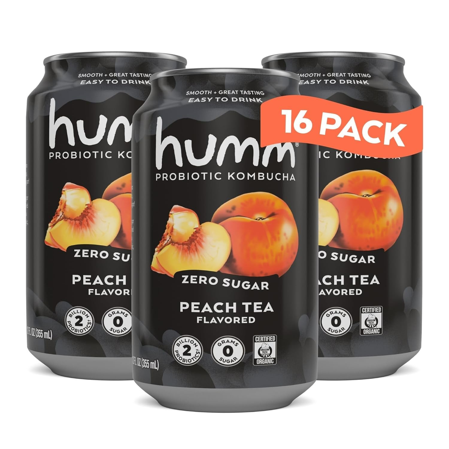 Humm Probiotic Kombucha Zero Sugar Peach Tea, No Refrigeration Needed, Keto F…