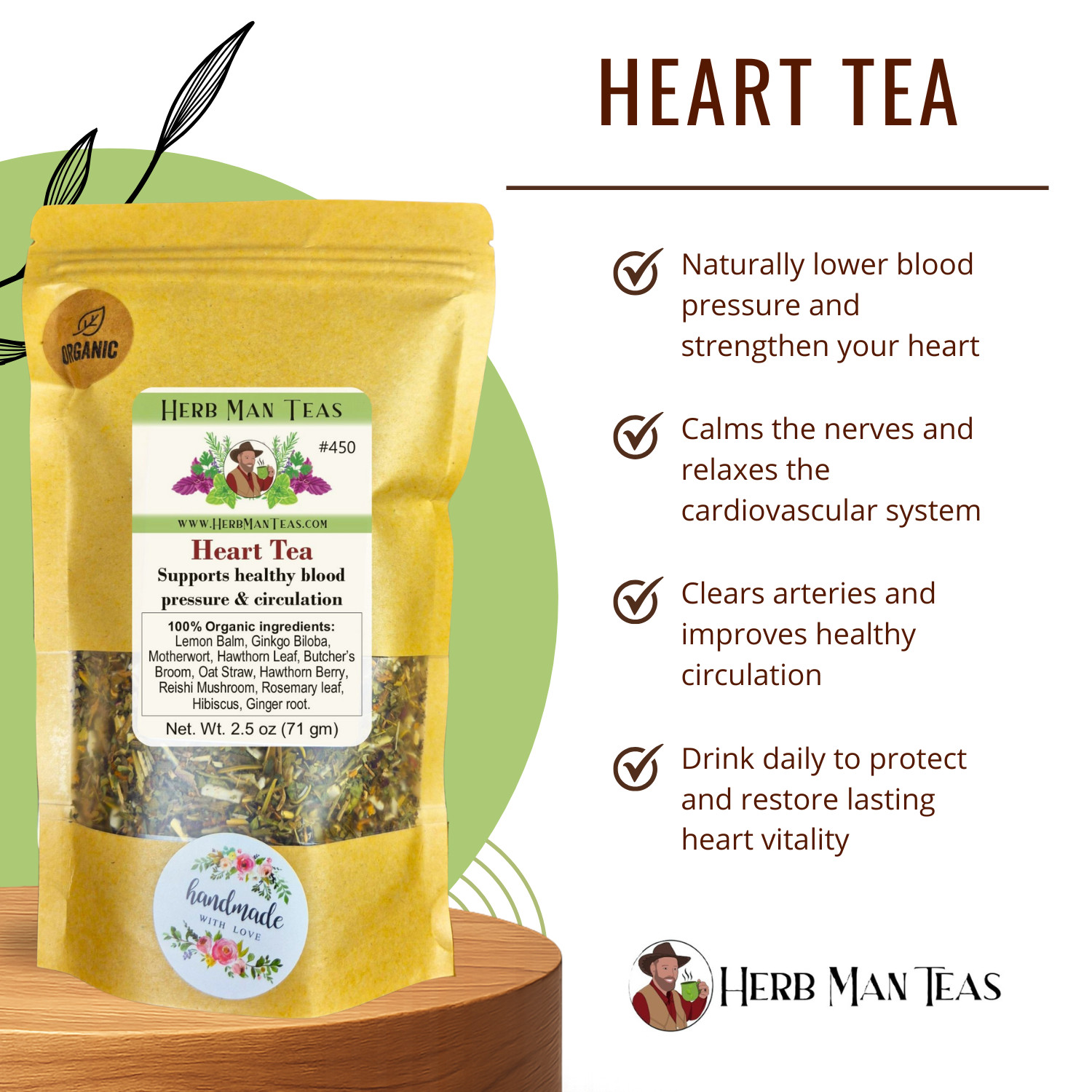 HEART TEA – with Reishi Mushroom, lowers blood pressure & heart palpitations