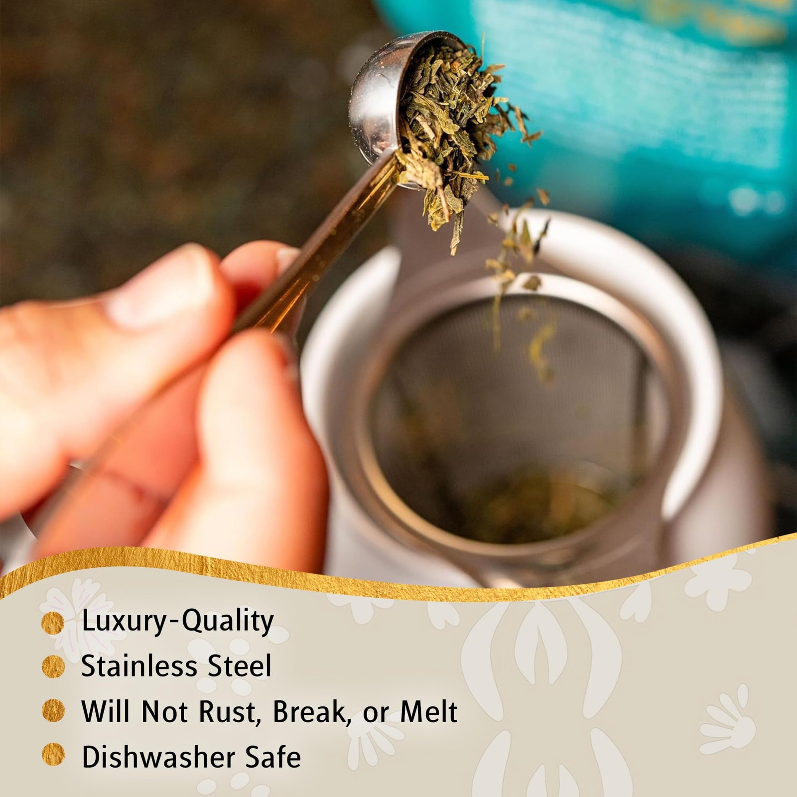 Perfect Scoop Loose Leaf Tea Spoon−18/8 Stainless Steel, teaspoon, Silver