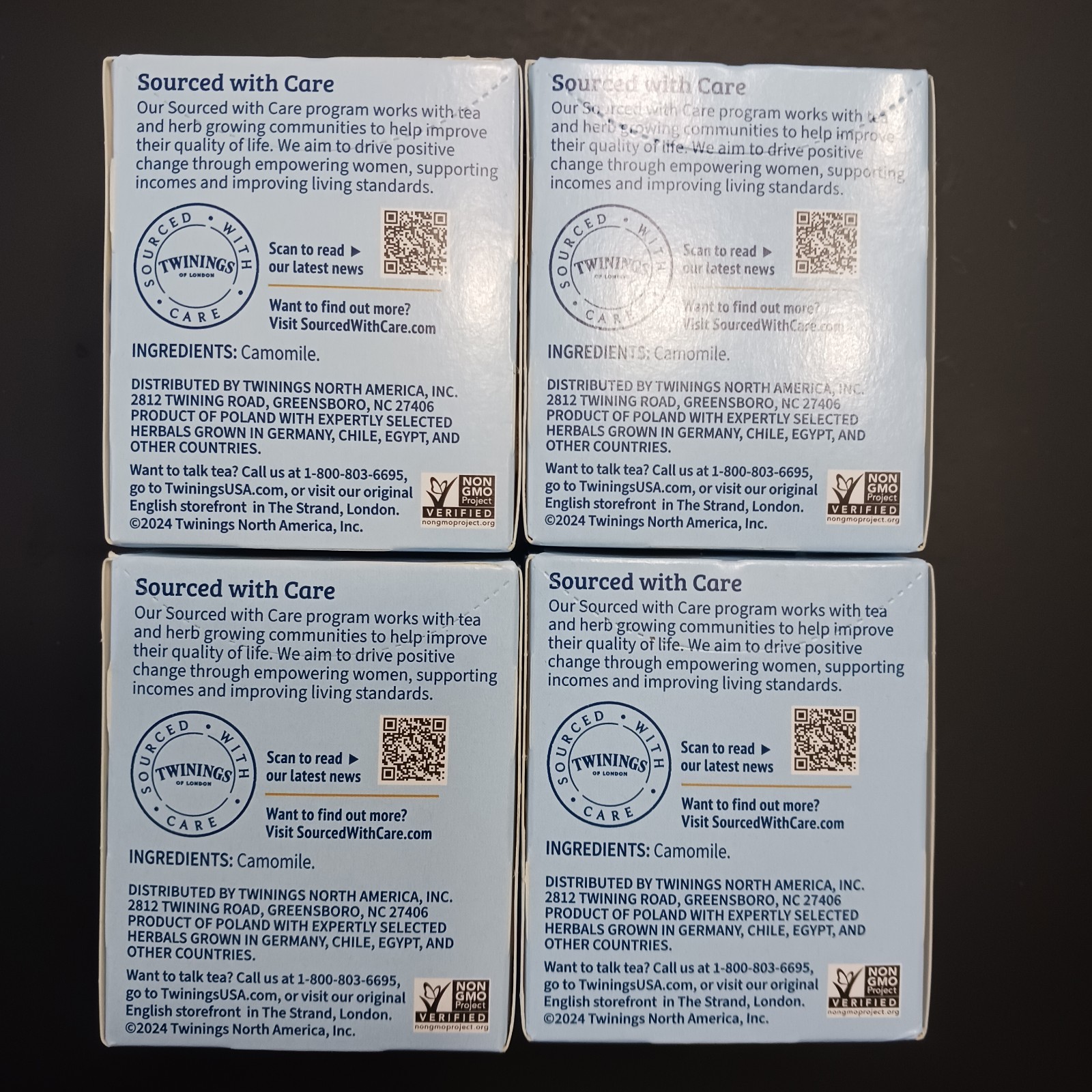 Twinings Pure Camomile Tea Bags 40 Count Total Lot Of 4 Boxes Of 10