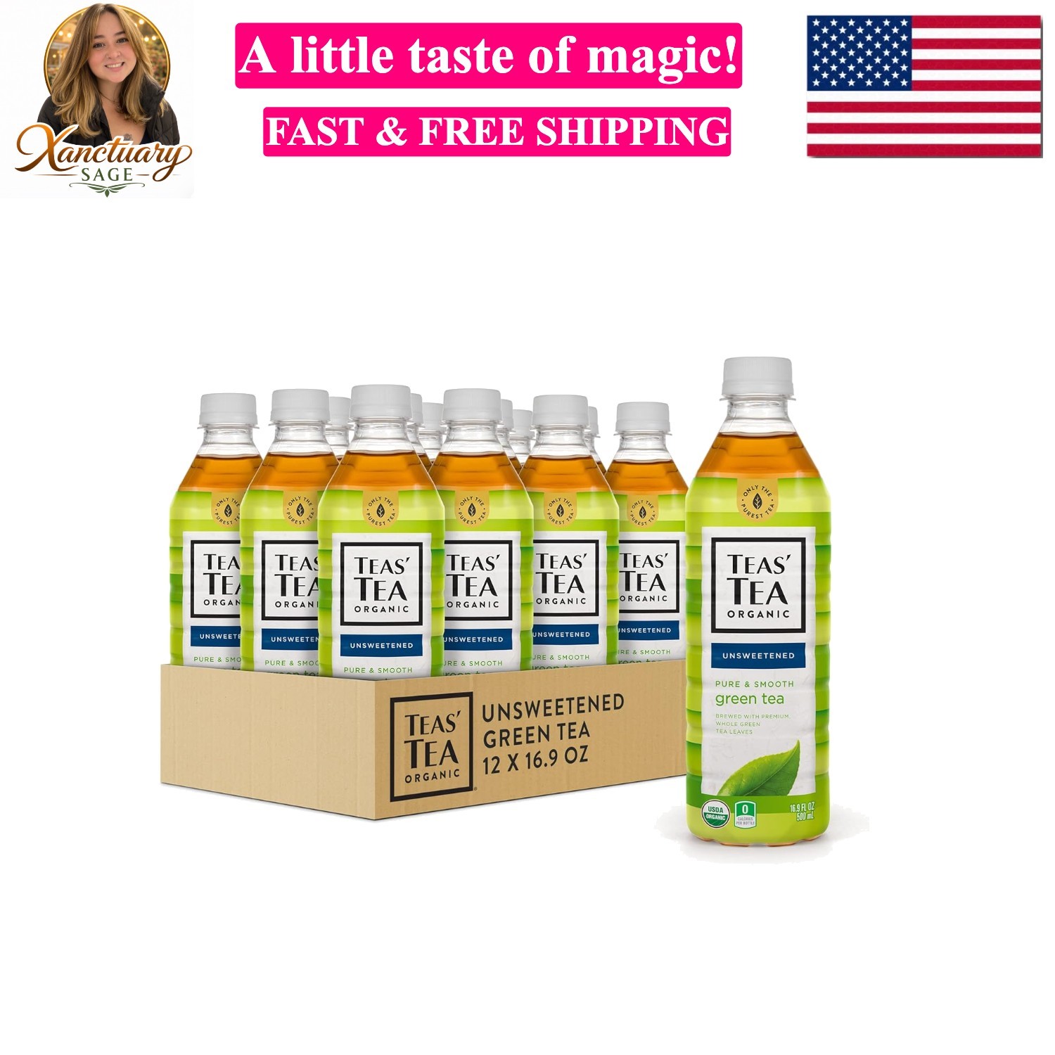 Unsweetened Pure Green Tea, Organic, Sugar Free, 0 Calories, 16.9 Ounce Pack …