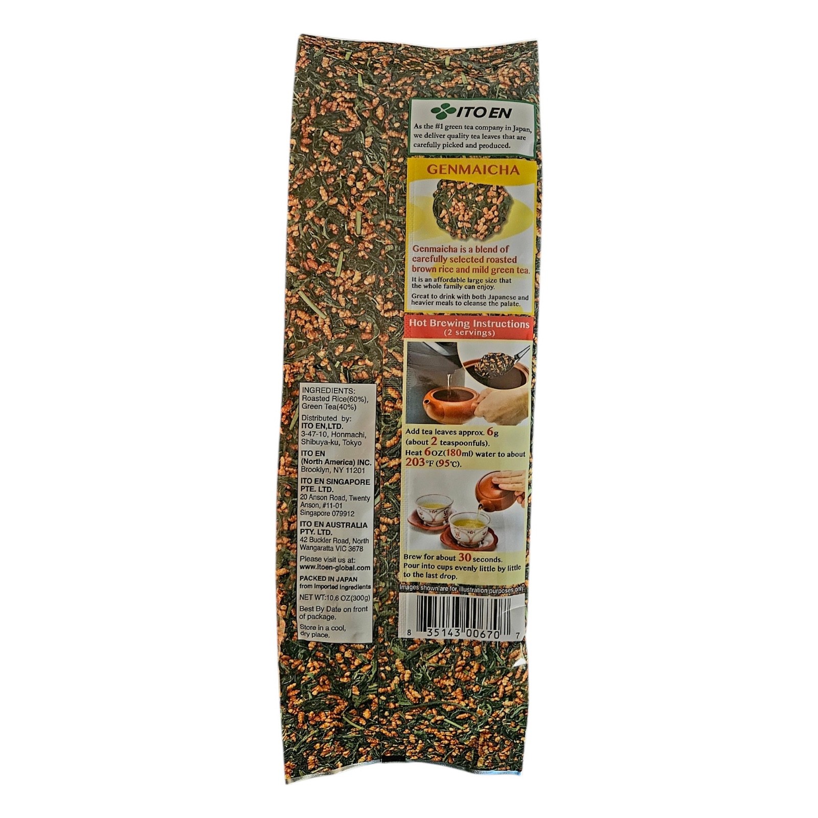 ITO EN Japanese Genmaicha Green Tea with Roasted Rice 10.6oz 300g-Packs of Three