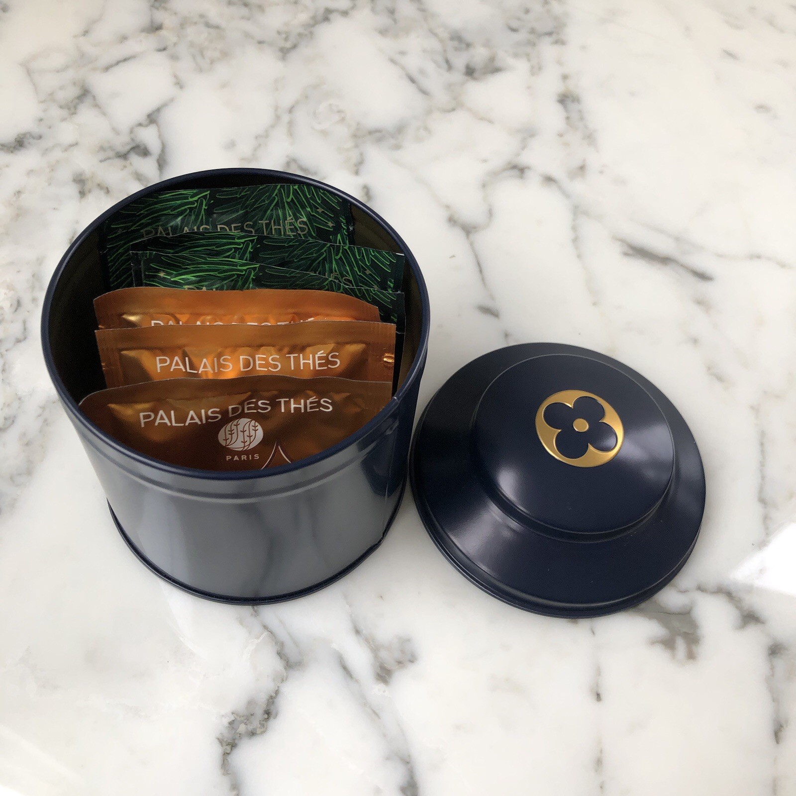 LOUIS VUITTON Monogram Flower LV Canister Tin Jar Box w/Tea Collectible NEW