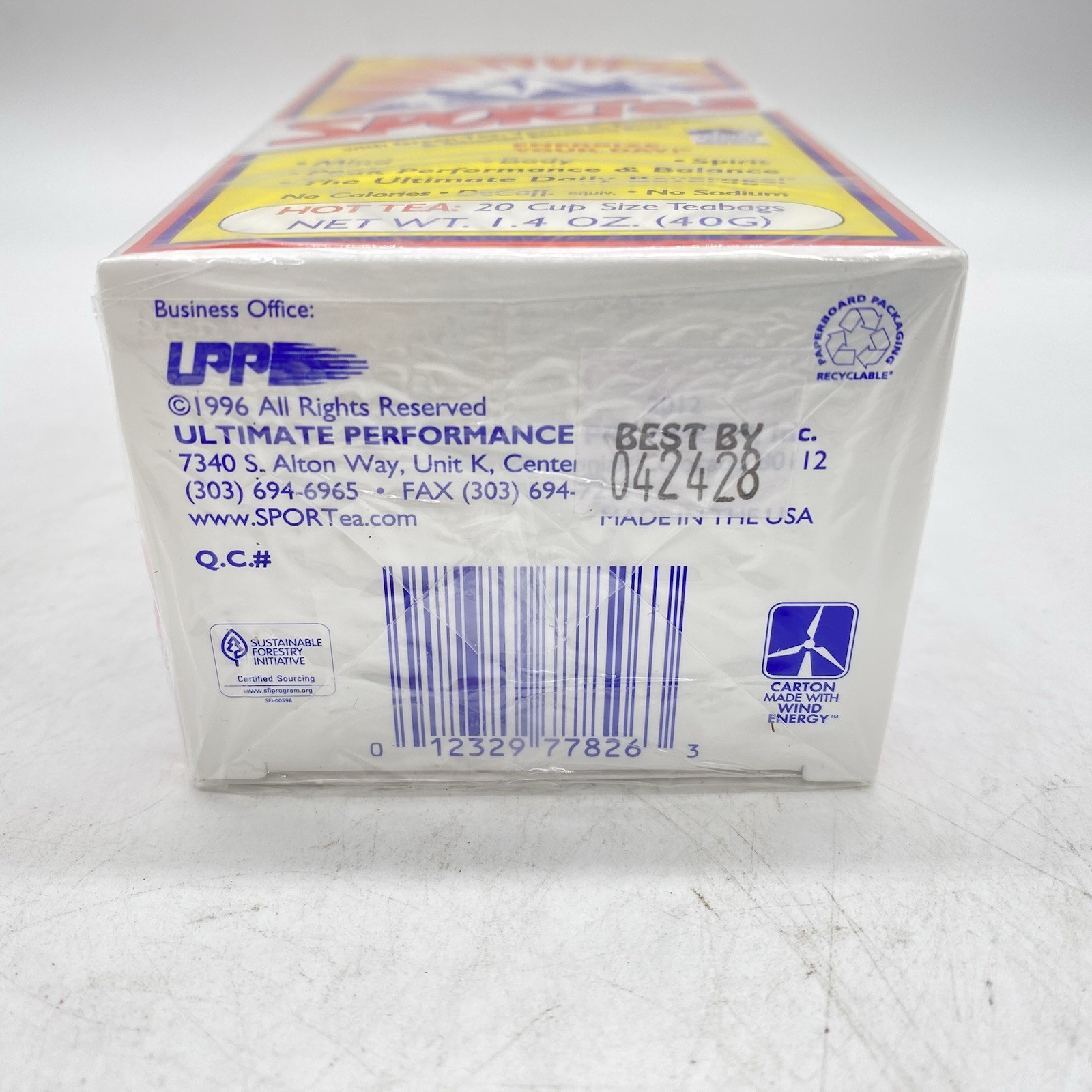 SPORTea Hot Tea – 20 Cup Size Teabags 1.4 oz – Energizing 1 Box BB:04/28