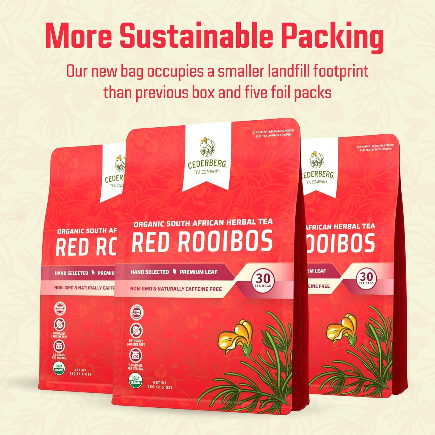 Red Rooibos Tea Bags USDA Certified South African Organic Herbal Tea, Naturally