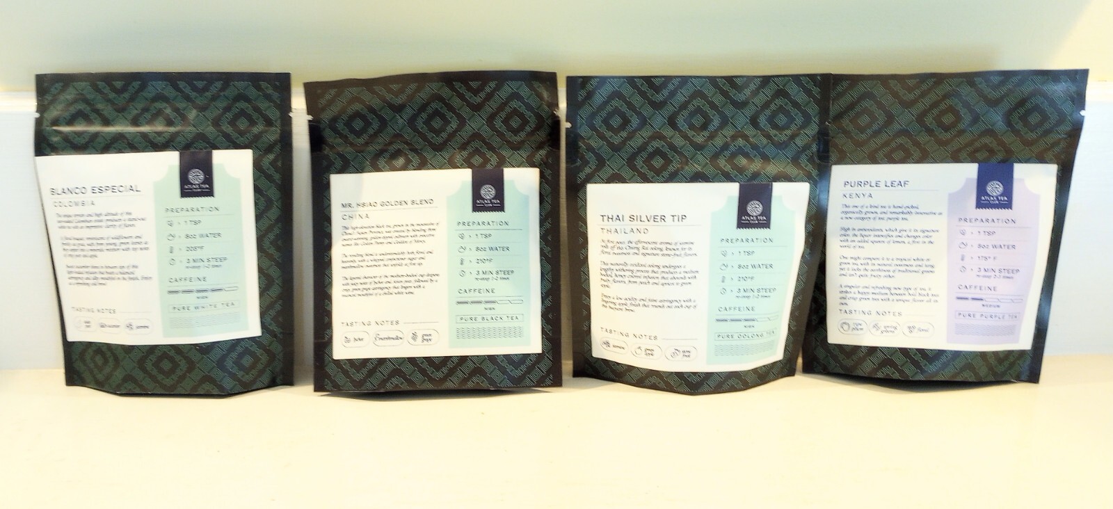 Atlas Tea Club Loose Leaf Black White Purple and Oolong Tea Assortment of 4 Bags