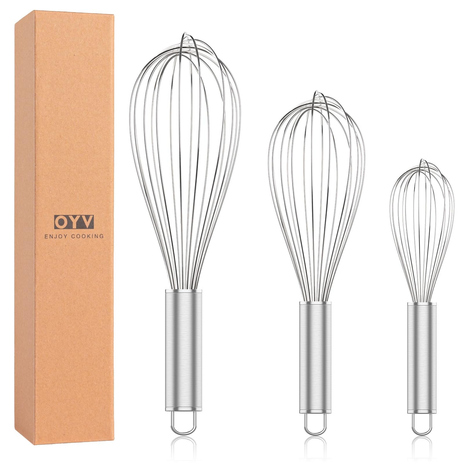 OYV 304 Stainless Steel Whisk Set, Dishwasher Safe 12×3 inch, Silver