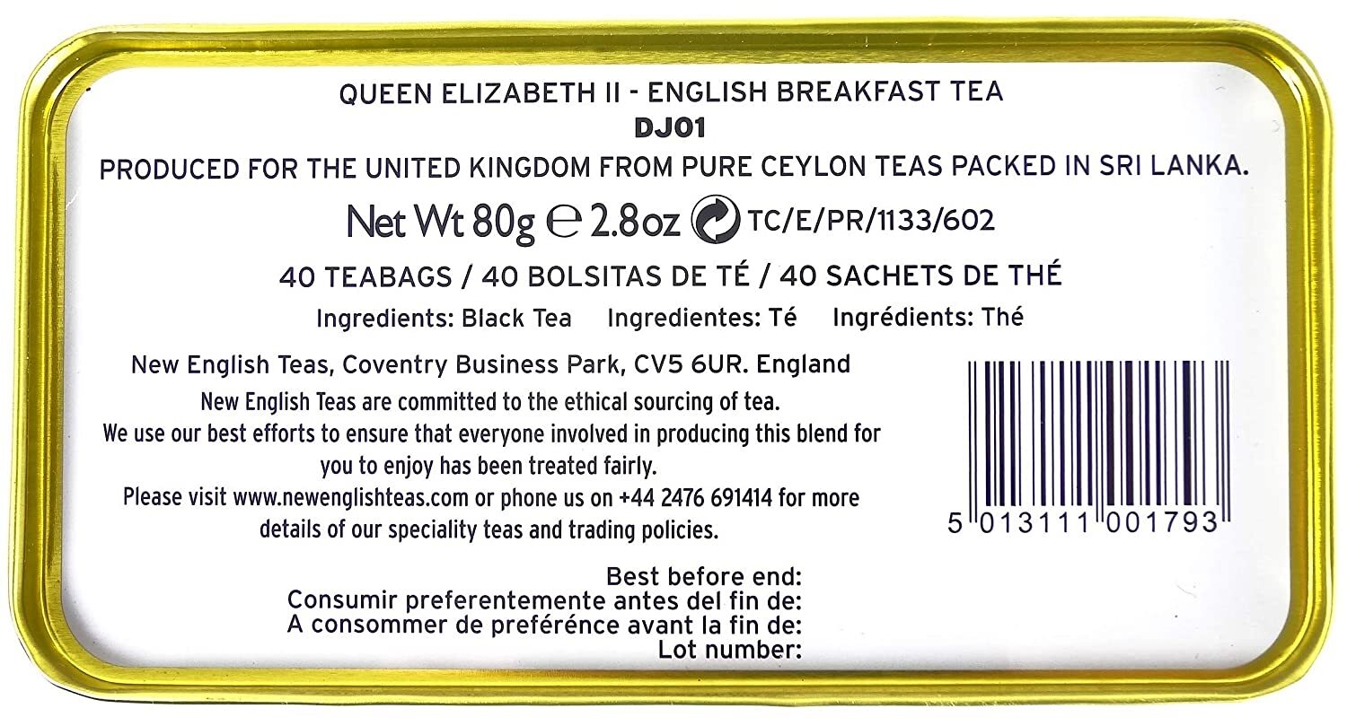 QUEEN ELIZABETH II OF GREAT BRITAIN TIN ENGLISH BREAKFAST TEA 40 TEABAGS COLLEC