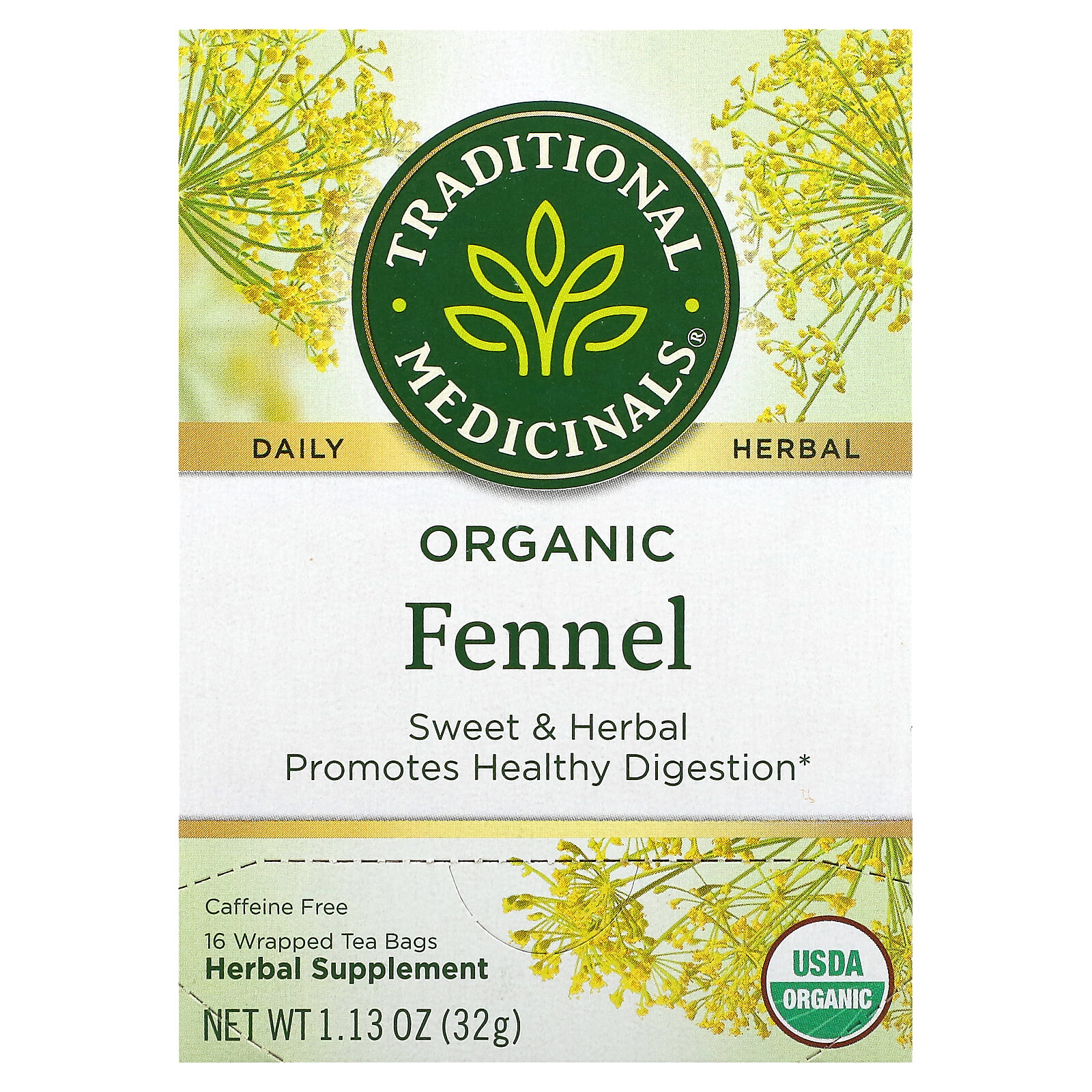 Organic Fennel, Caffeine Free, 16 Wrapped Tea Bags, 1.13 oz (32 g)
