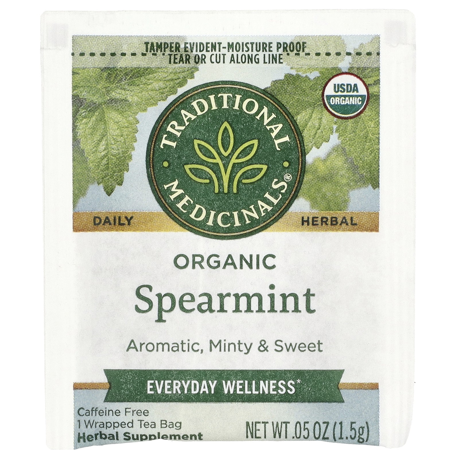 Organic Spearmint, Caffeine Free, 48 Wrapped Tea Bags, 2.53 oz (72 g)