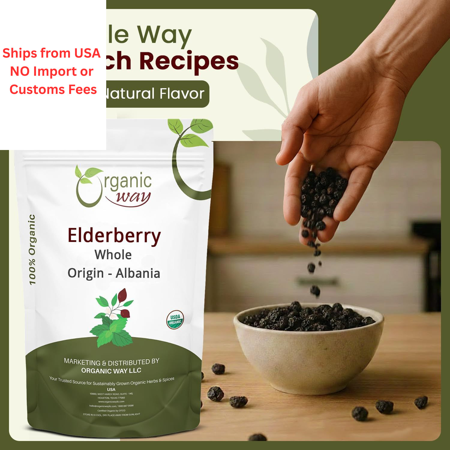 Organic Way Dried Elderberry Whole – Herbal Tea | European Wild-Harvest 1 LBS