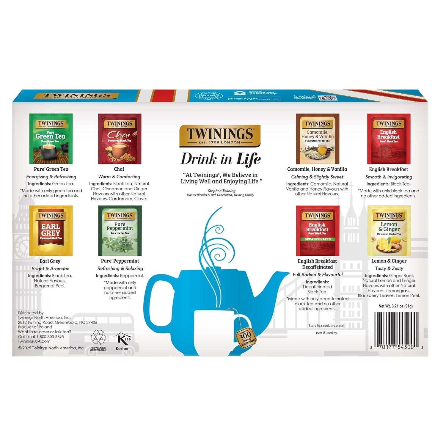 Elegant 48-Count Tea Classics Sampler: Includes Black, Green, and Herbal Teas