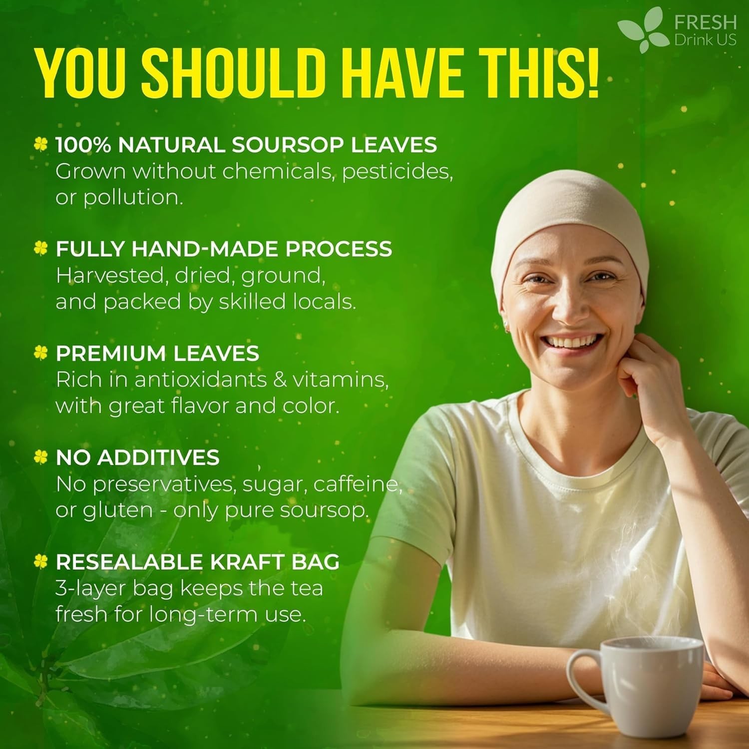 Natural Soursop Tea – 240 Hand-Harvested Graviola Leaves in Kraft Packaging