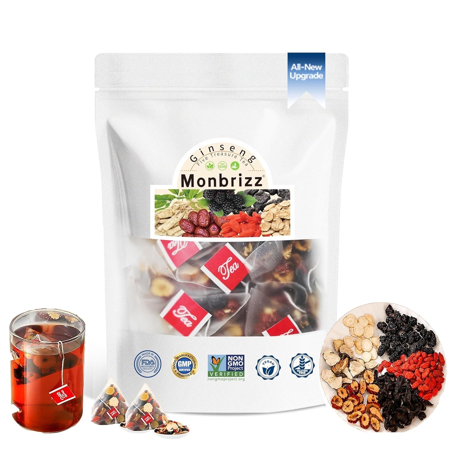 Monbrizz kidney tea Ginseng Six treasure tea te divina maca root Goji ..20 Count
