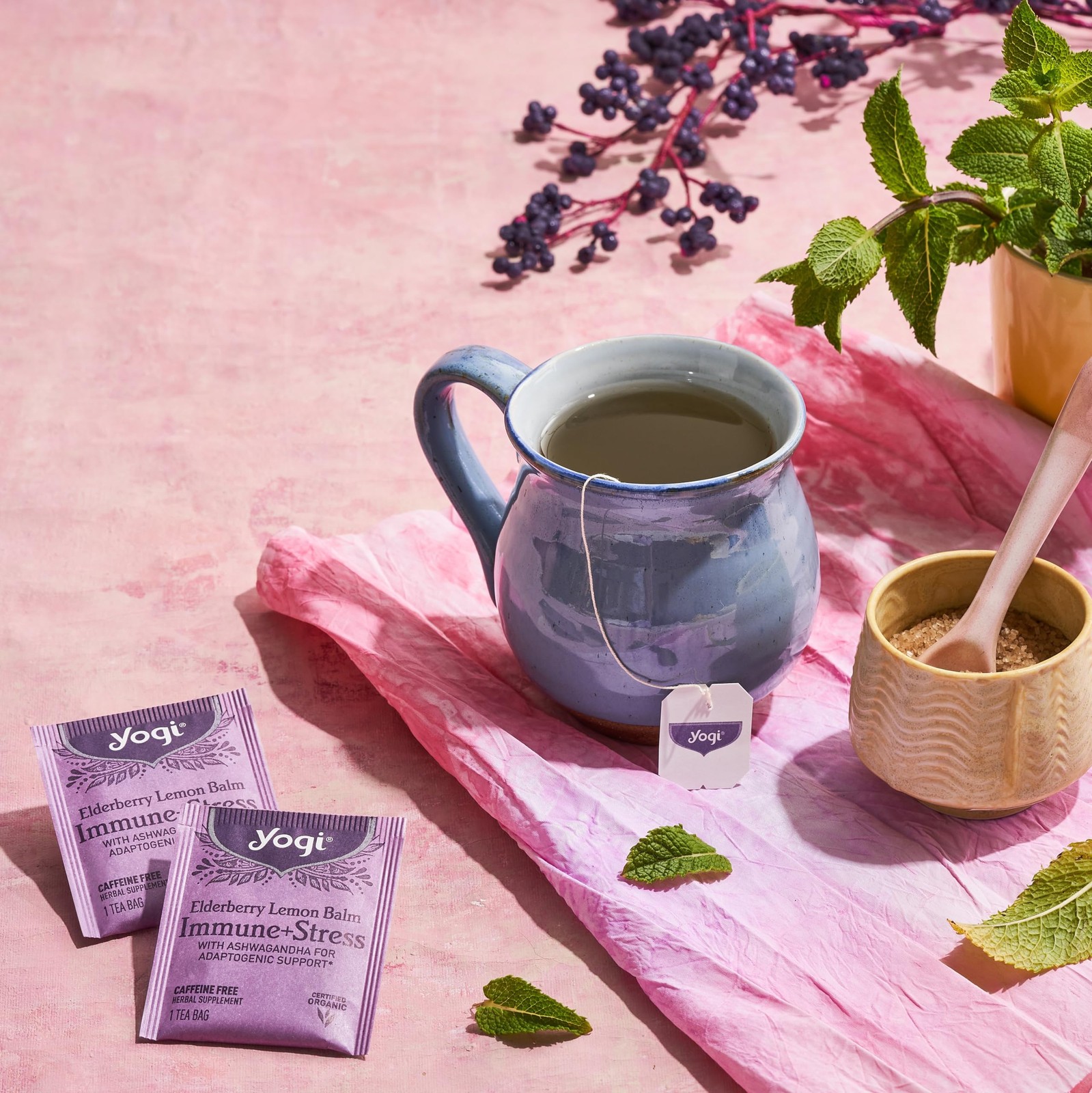 Yogi Tea, Tea Immune Stress Elderberry Lemon Balm Organic, 16 Count 16