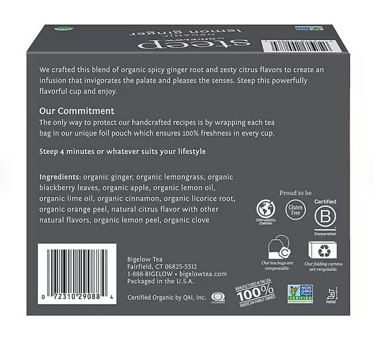 (2 Pack ) steep by Bigelow Lemon Ginger Herbal Tea ( 60 ct.)