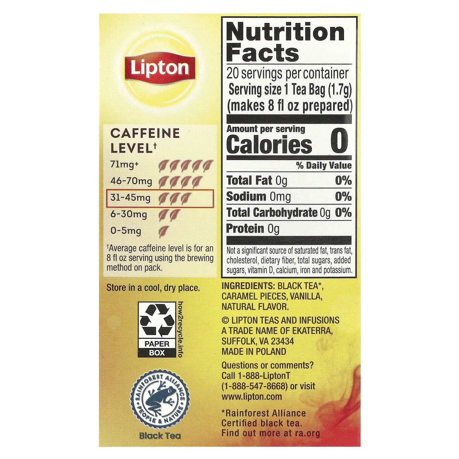 2 Boxes Lipton Vanilla Caramel Black Tea 40 Pyramid Bags BB 10/26